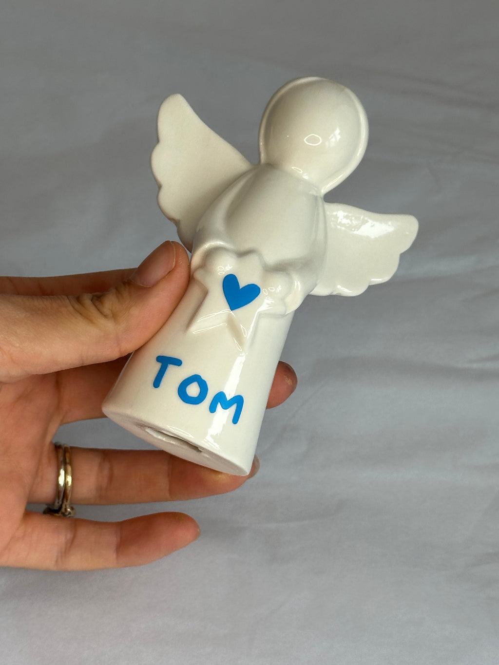 Personalised Ceramic Angel, Christmas Decoration, Angel Keepsake, Memorial Gift, White Glazed Angel Ornament
