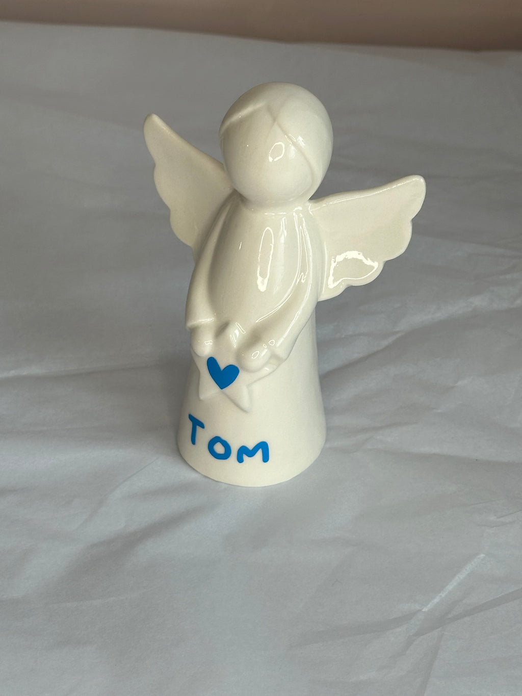 Personalised Ceramic Angel, Christmas Decoration, Angel Keepsake, Memorial Gift, White Glazed Angel Ornament