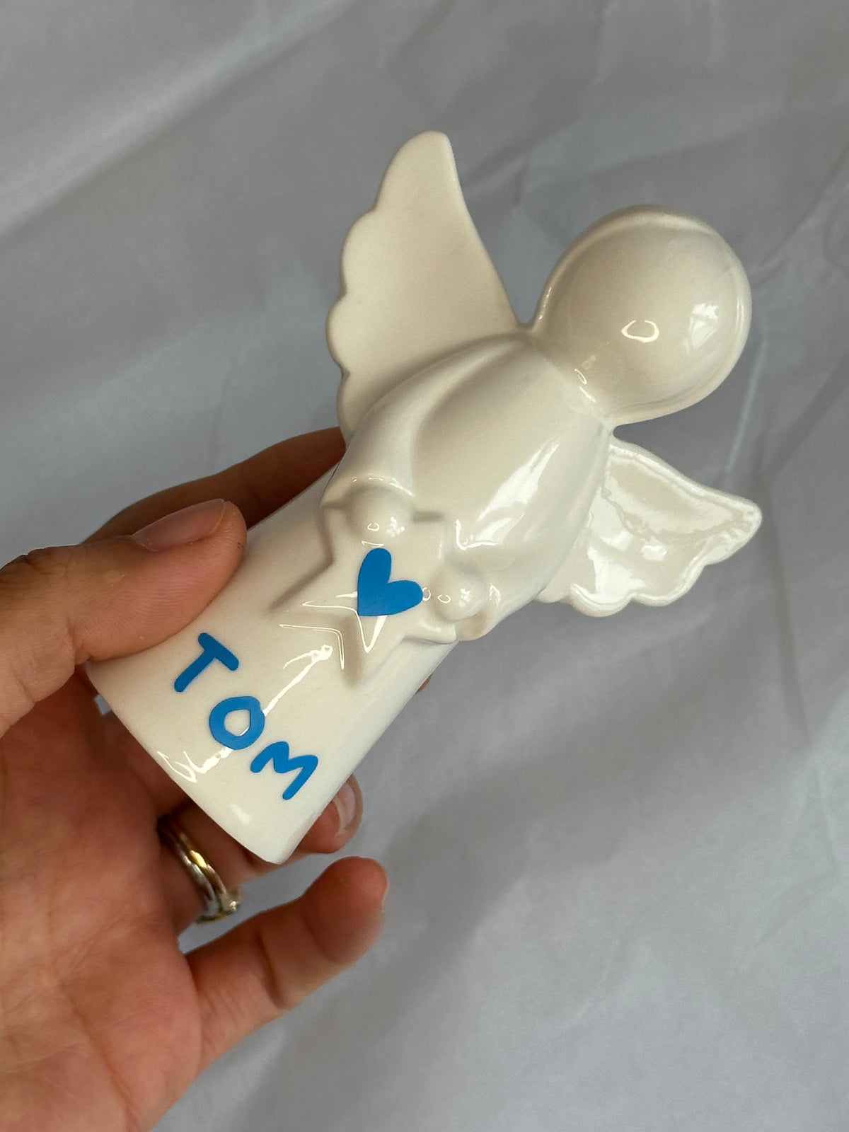 Personalised Ceramic Angel, Christmas Decoration, Angel Keepsake, Memorial Gift, White Glazed Angel Ornament