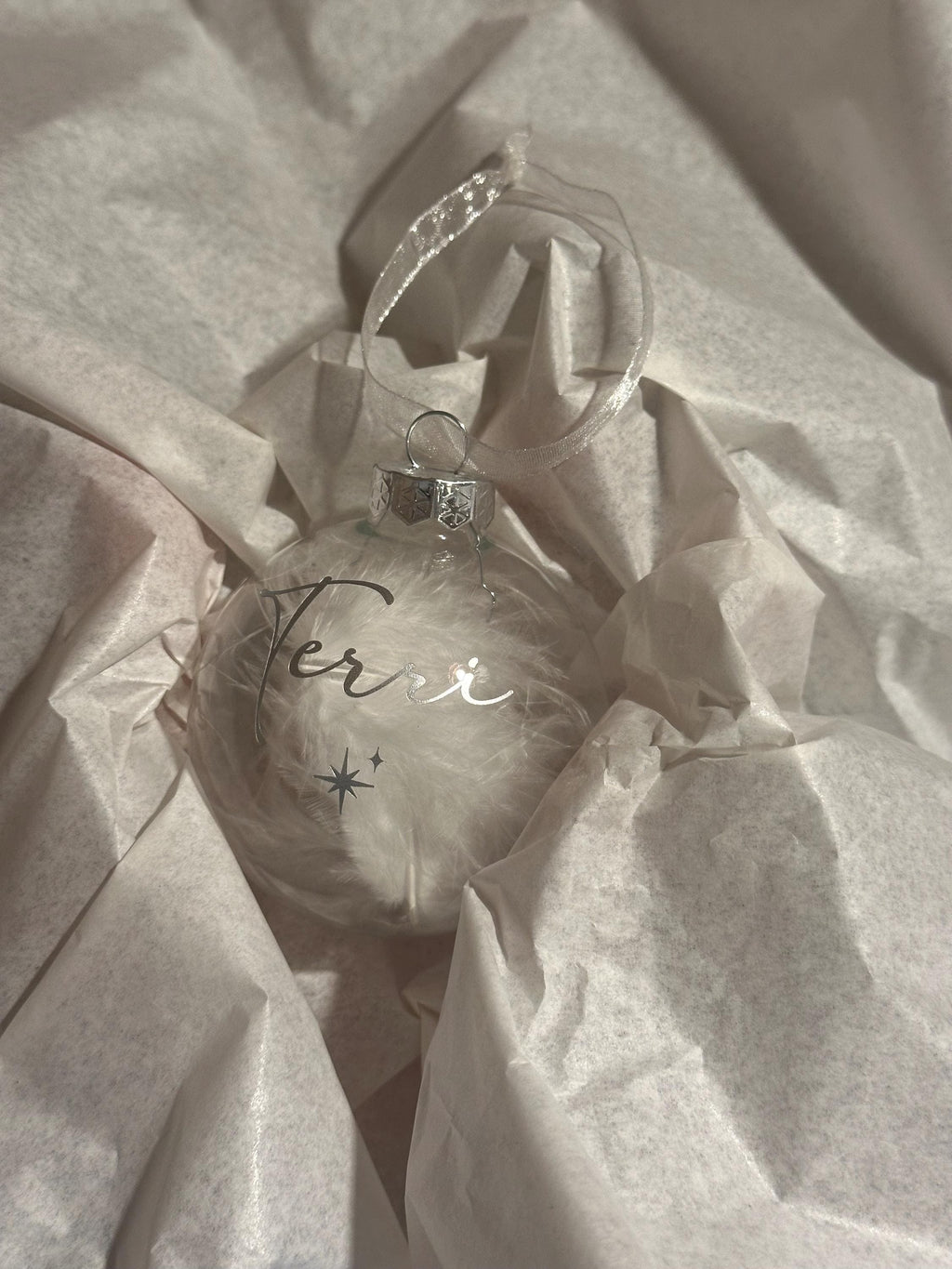 Glass Personalised Feather Glass Christmas Bauble, First Christmas Keepsake (7cm)