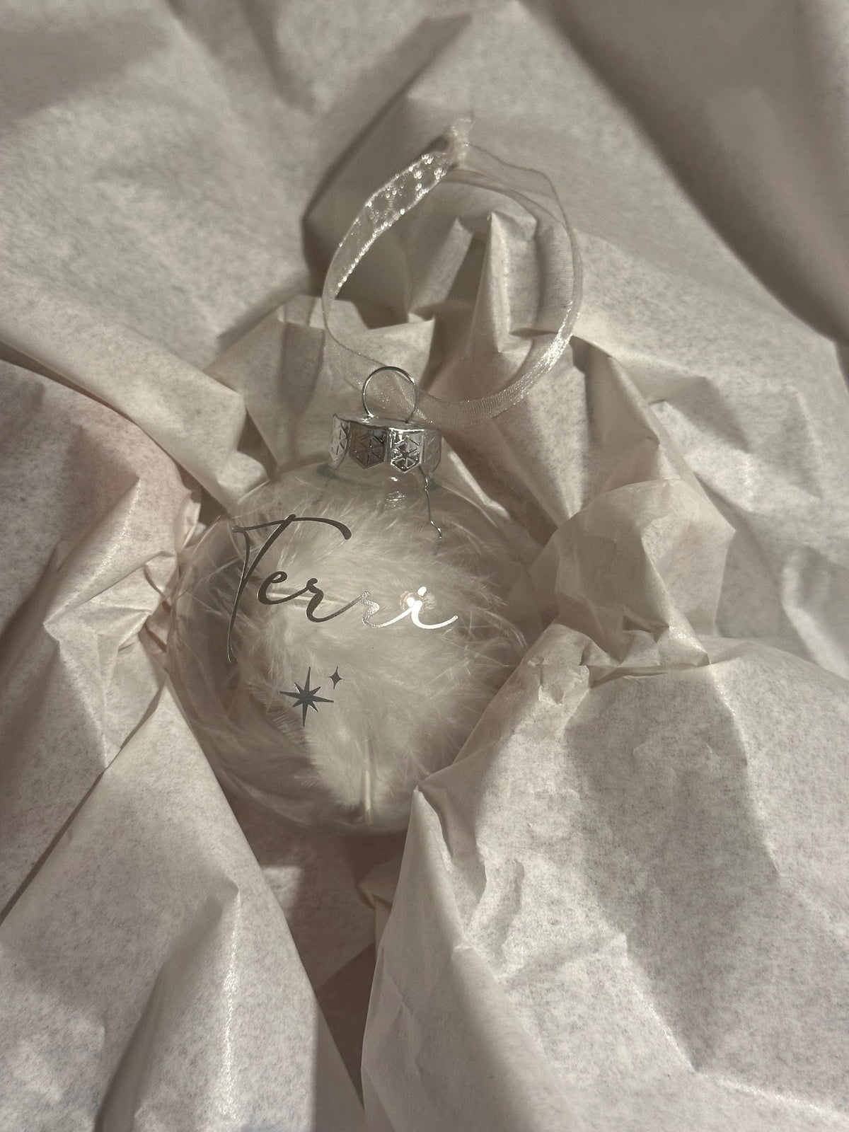 Glass Personalised Feather Glass Christmas Bauble, First Christmas Keepsake (7cm)