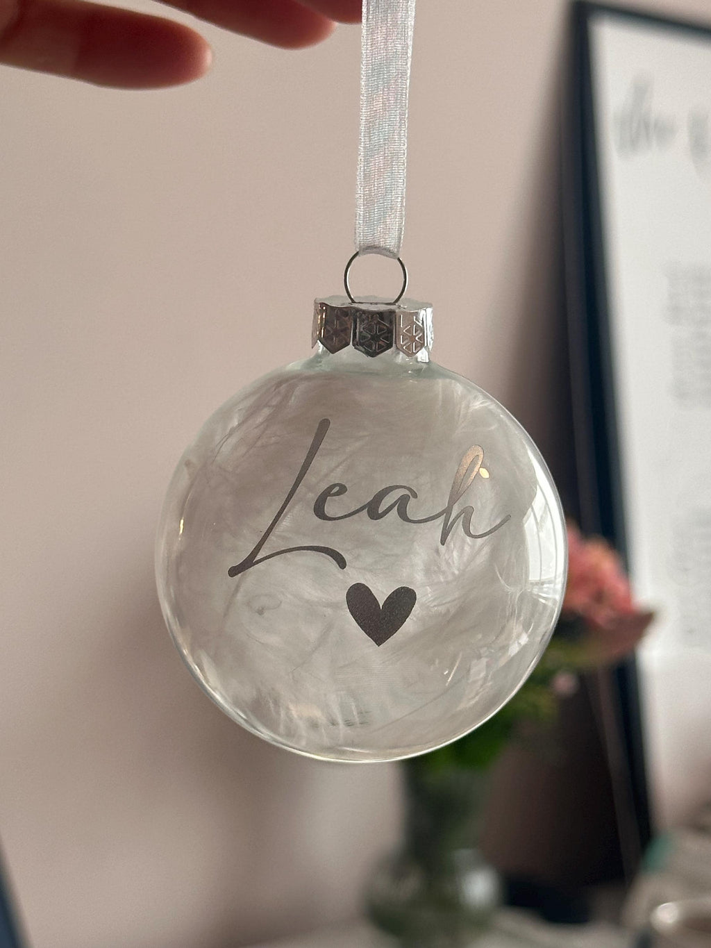 Glass Personalised Feather Glass Christmas Bauble, First Christmas Keepsake (7cm)