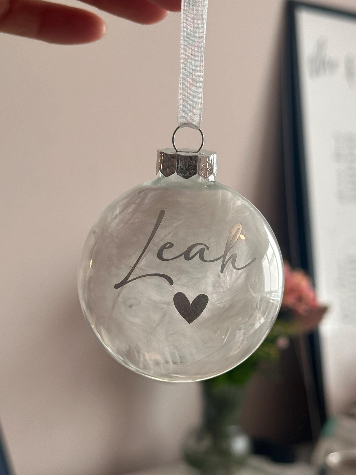 Glass Personalised Feather Glass Christmas Bauble, First Christmas Keepsake (7cm)