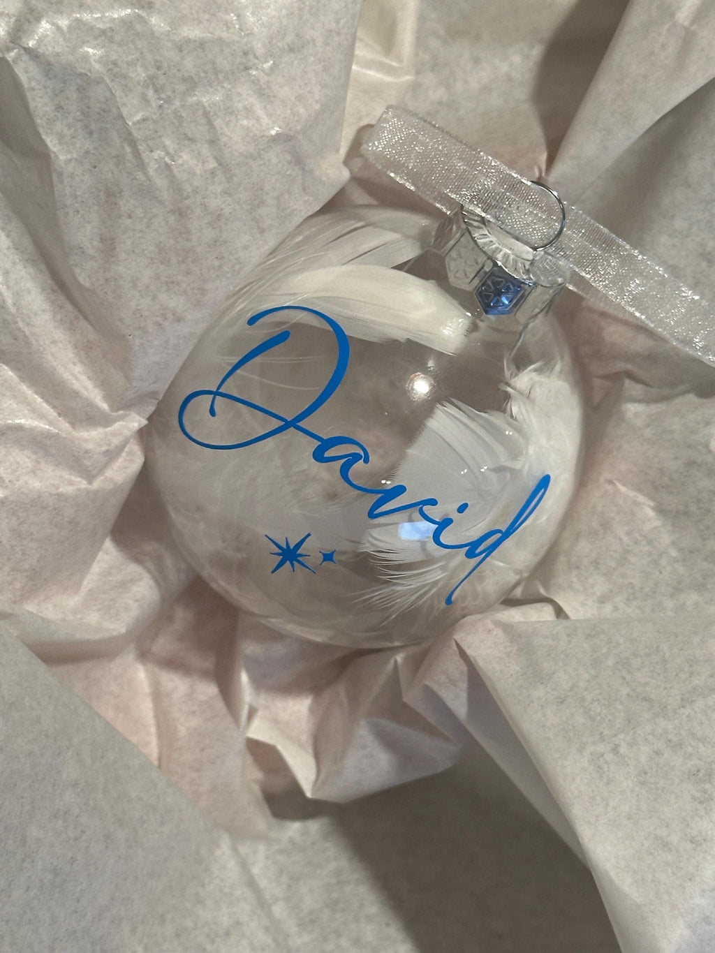 Glass Personalised Feather Glass Christmas Bauble, First Christmas Keepsake (7cm)