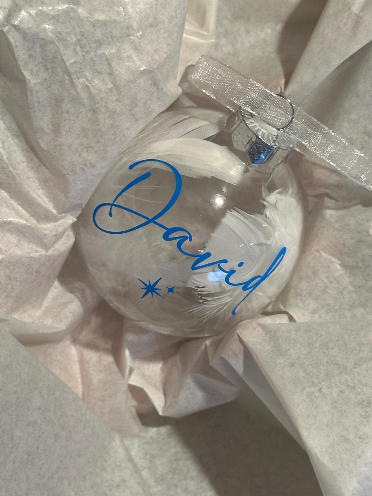 Glass Personalised Feather Glass Christmas Bauble, First Christmas Keepsake (7cm)