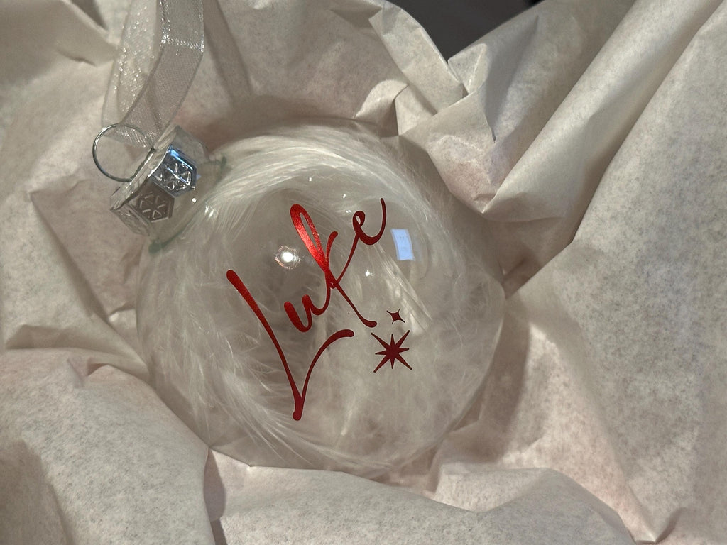 Glass Personalised Feather Glass Christmas Bauble, First Christmas Keepsake (7cm)