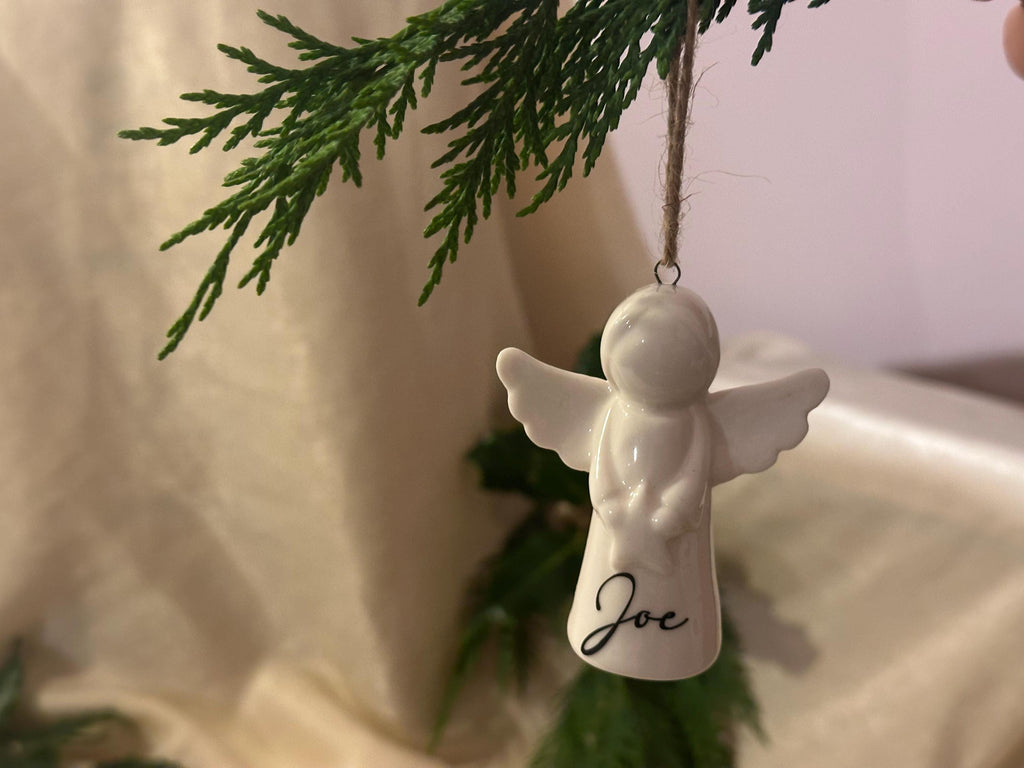 Personalised Angel Christmas Bauble, Ceramic Angel Ornament, Christmas Keepsake, Memorial Gift, Custom Name Decoration