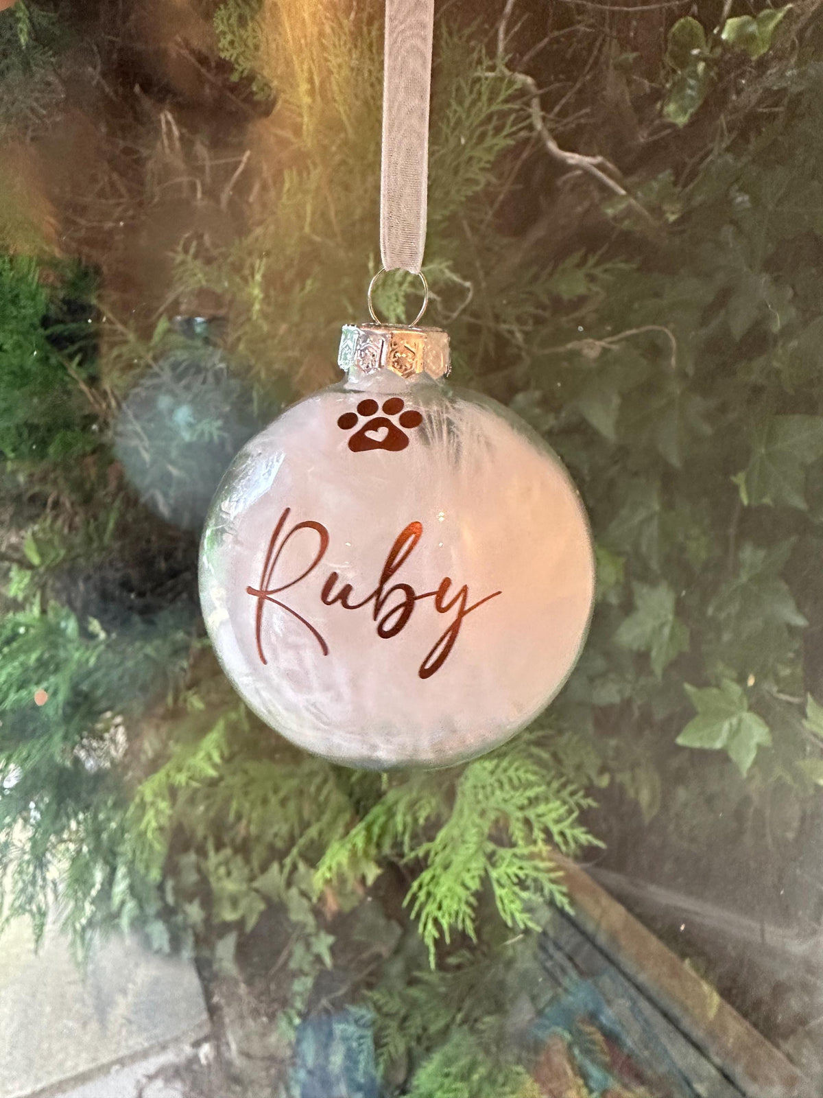 Personalised pet memorial feather bauble