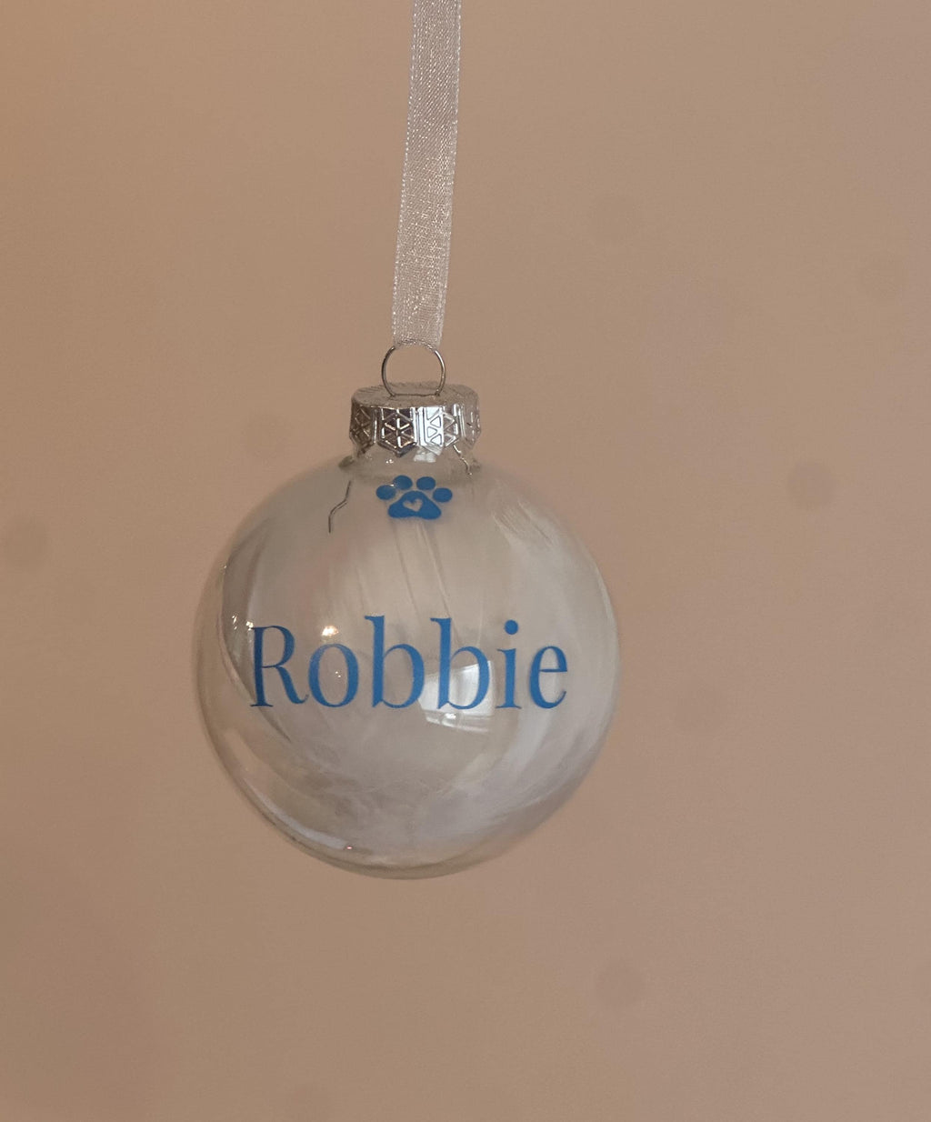 Personalised pet memorial feather bauble