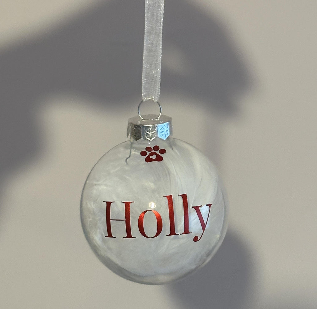 Personalised pet memorial feather bauble