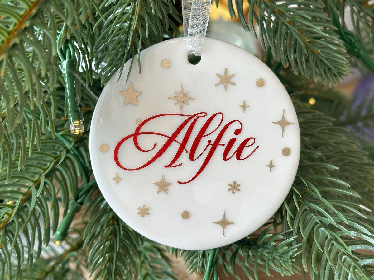 Personalised frosted glass starry name Christmas ornament