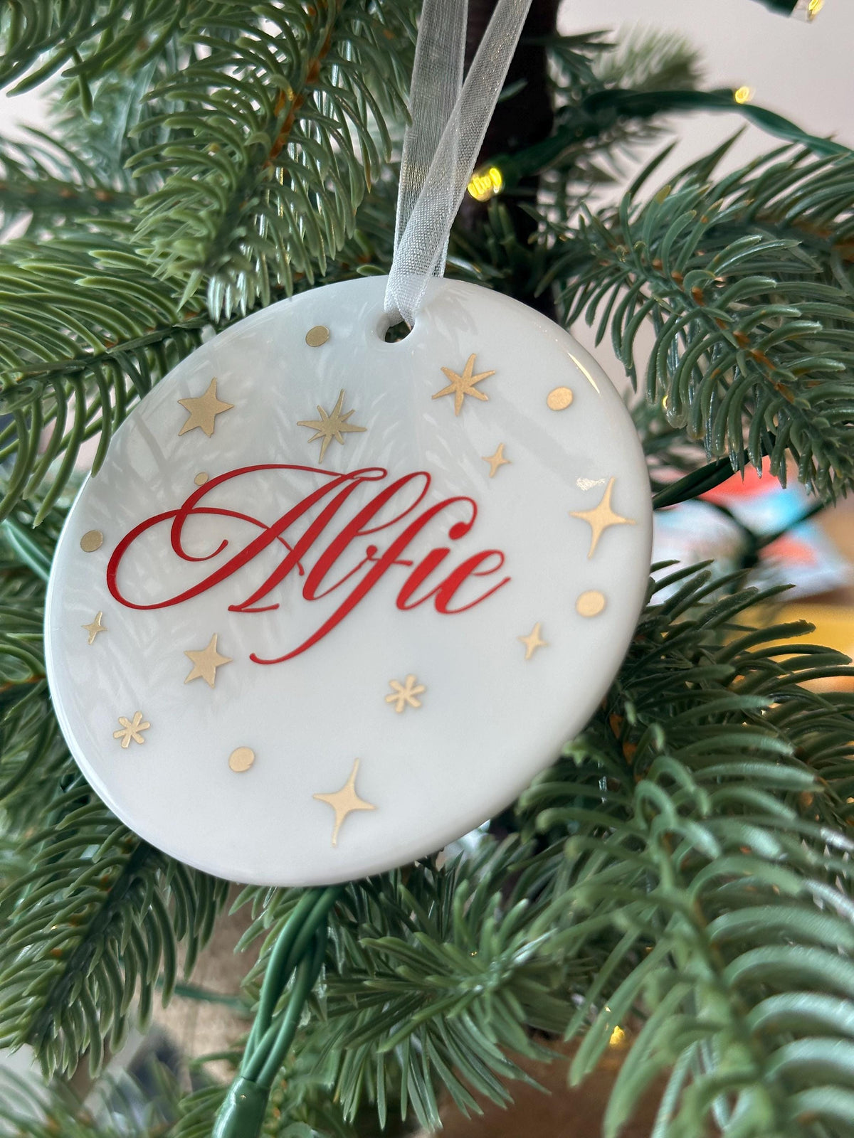 Personalised frosted glass starry name Christmas ornament