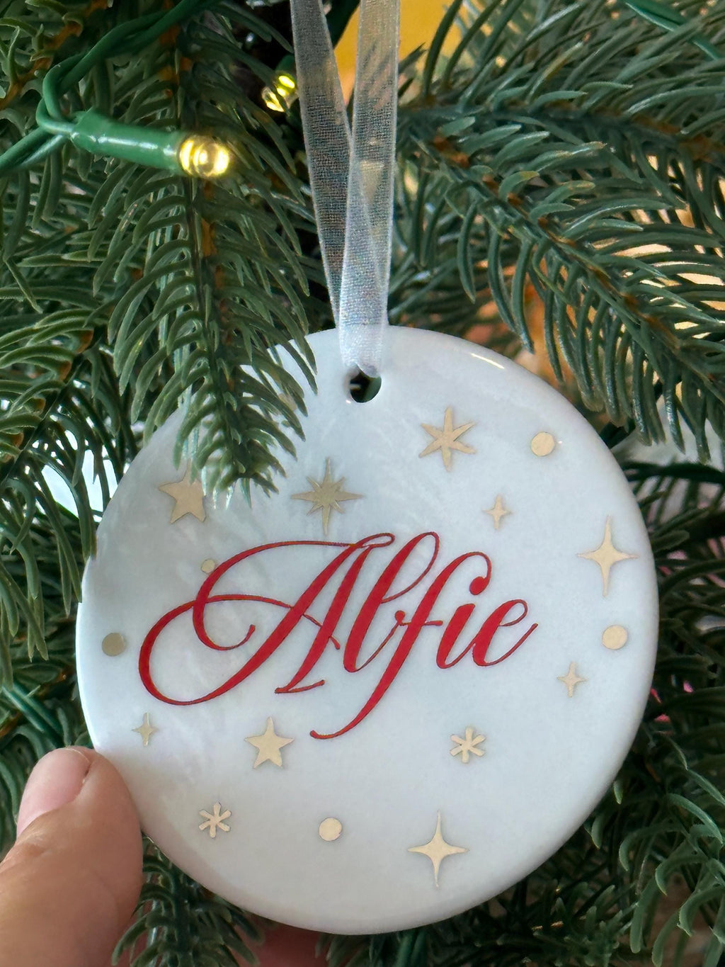 Personalised frosted glass starry name Christmas ornament
