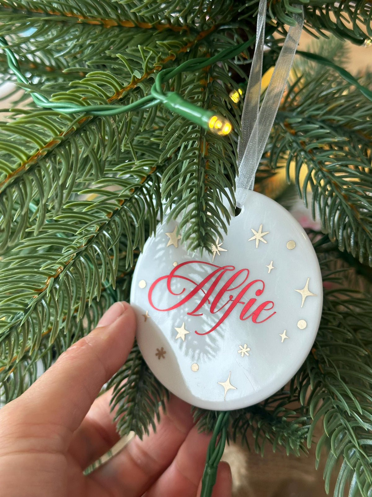 Personalised frosted glass starry name Christmas ornament
