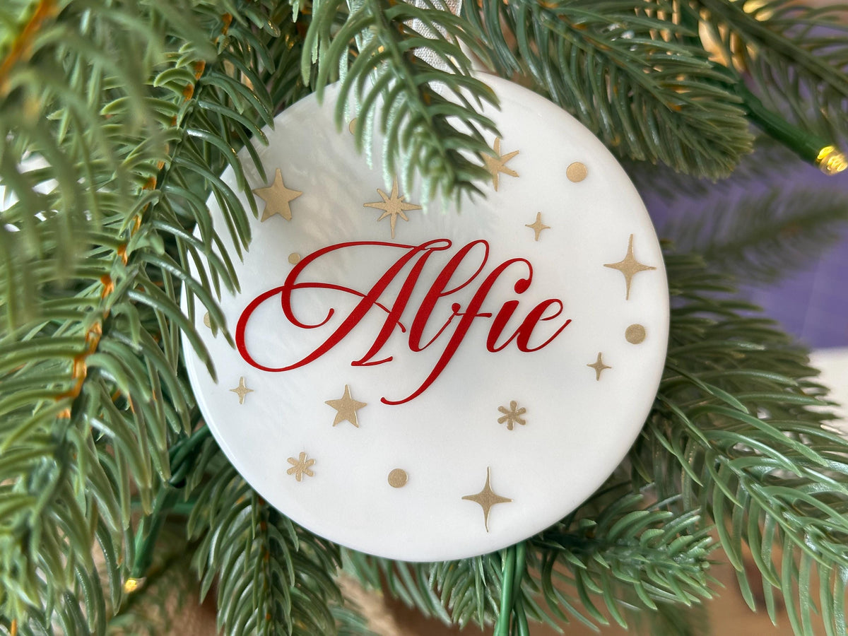 Personalised frosted glass starry name Christmas ornament
