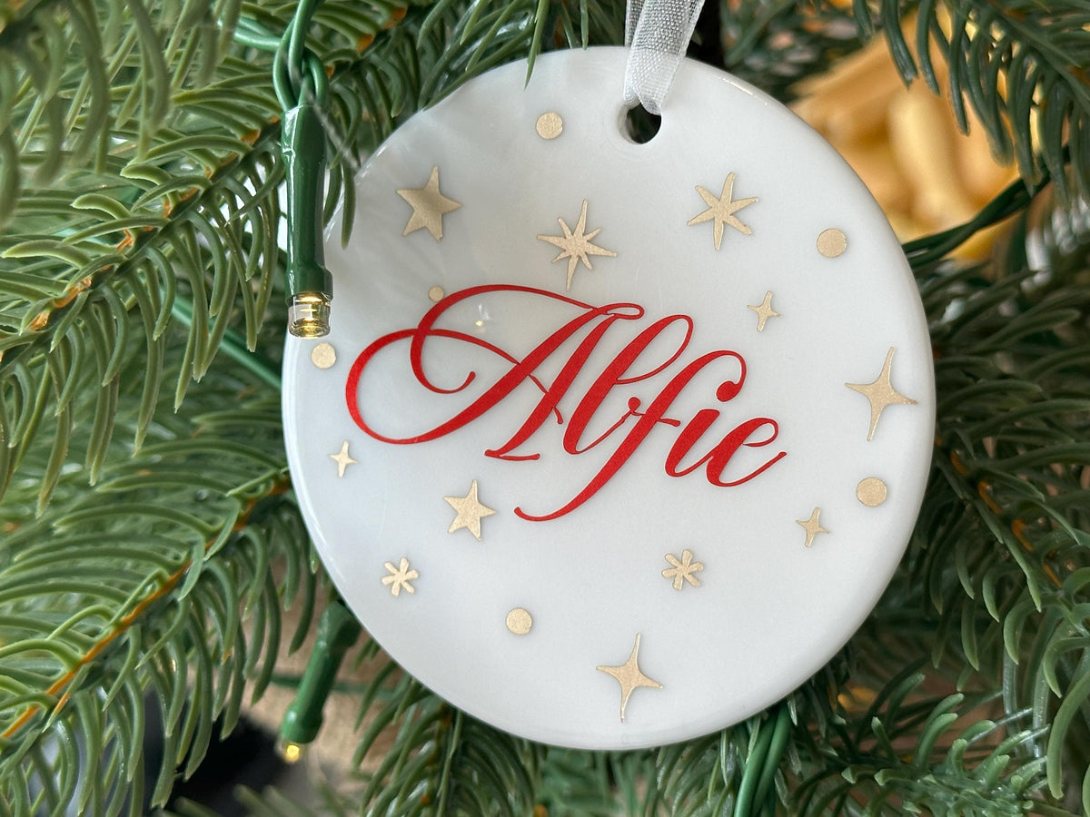 Personalised frosted glass starry name Christmas ornament