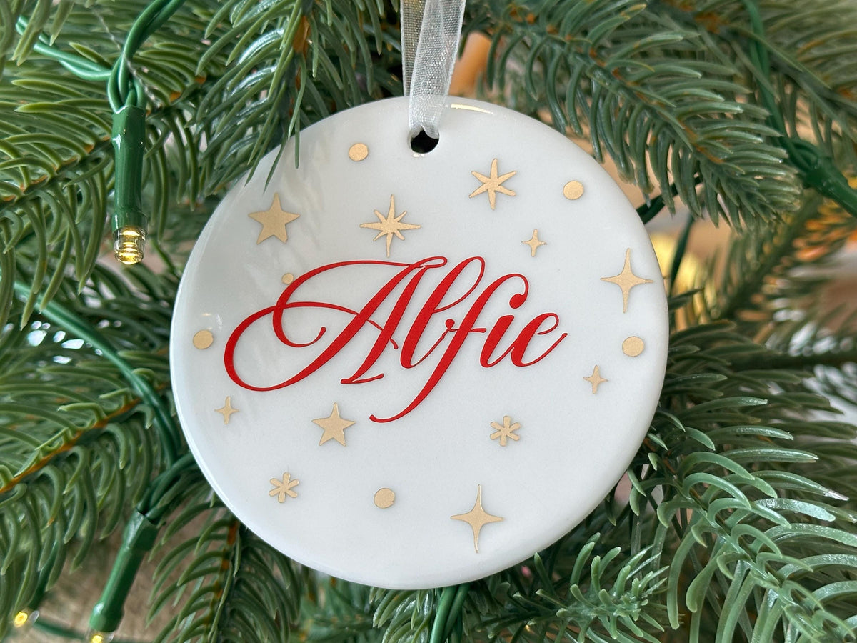 Personalised frosted glass starry name Christmas ornament