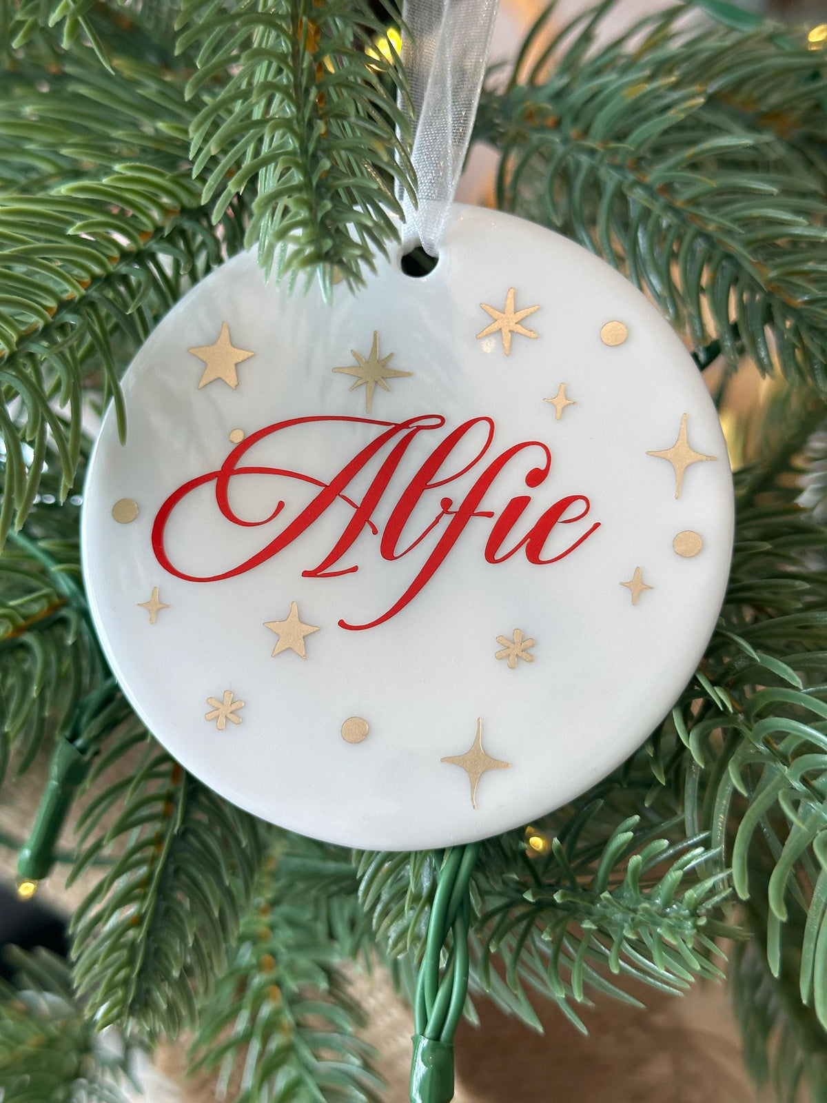 Personalised frosted glass starry name Christmas ornament