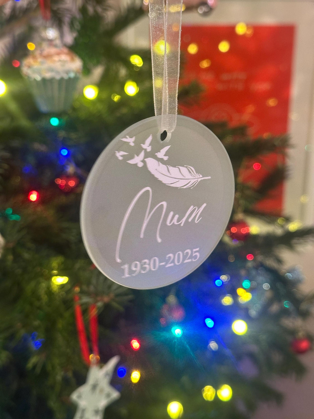 Christmas memorial feather ornament