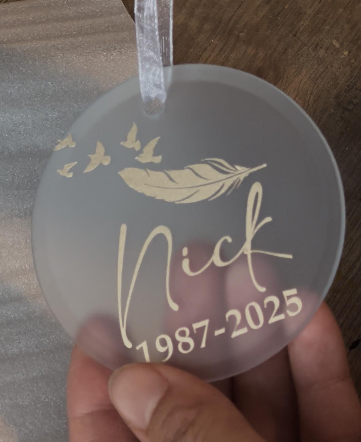Christmas memorial feather ornament