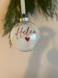 Personalised first Christmas feather bauble